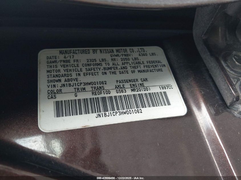 2017 Nissan Rogue Sport S VIN: JN1BJ1CP3HW001062 Lot: 43986456