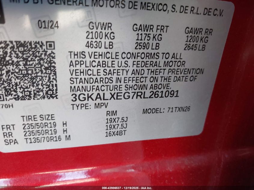 2024 GMC Terrain Awd Denali VIN: 3GKALXEG7RL261091 Lot: 43986537