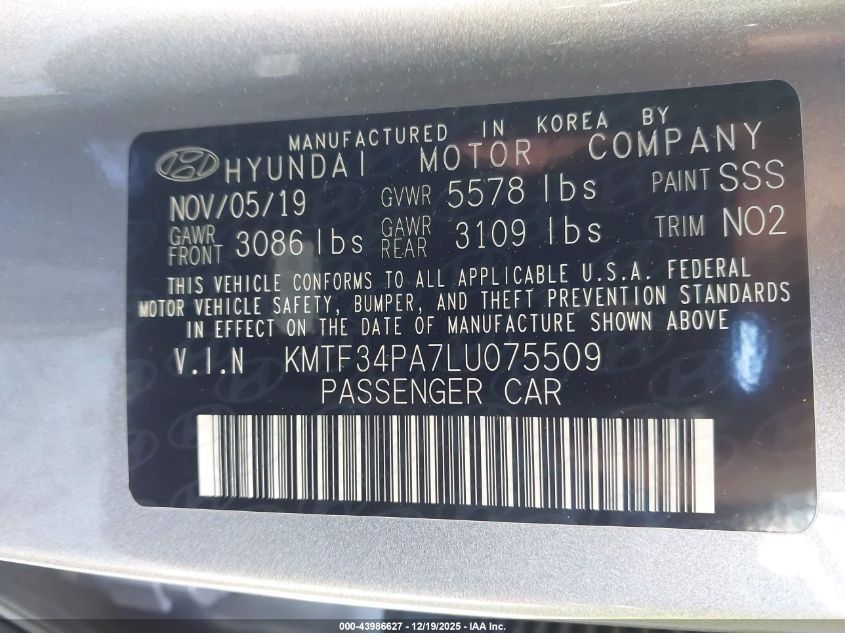 2020 Genesis G90 3.3T Premium Rwd VIN: KMTF34PA7LU075509 Lot: 43986627