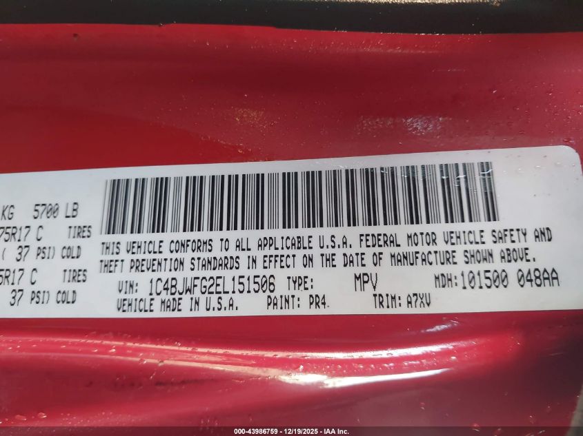 2014 Jeep Wrangler Unlimited Rubicon VIN: 1C4BJWFG2EL151506 Lot: 43986759