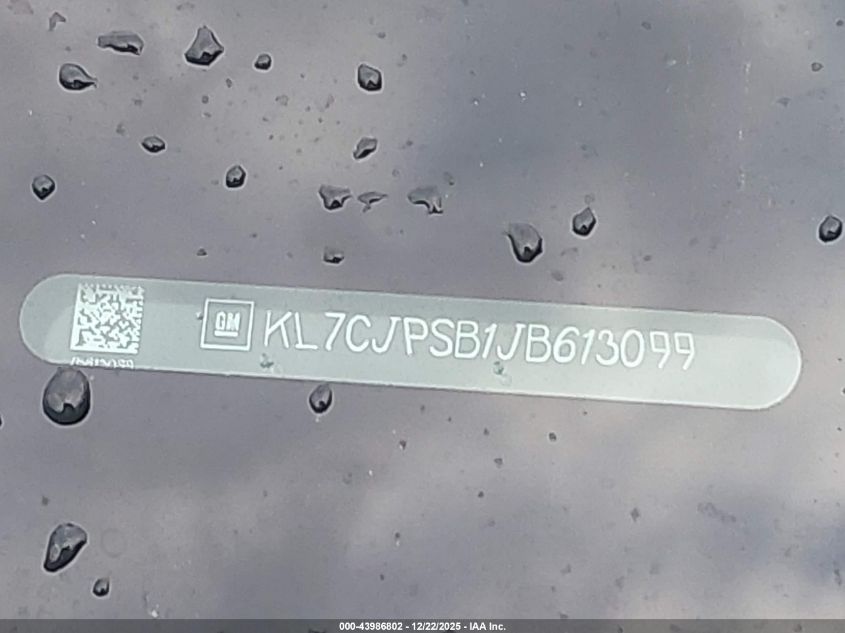 2018 Chevrolet Trax Lt VIN: KL7CJPSB1JB613099 Lot: 43986802