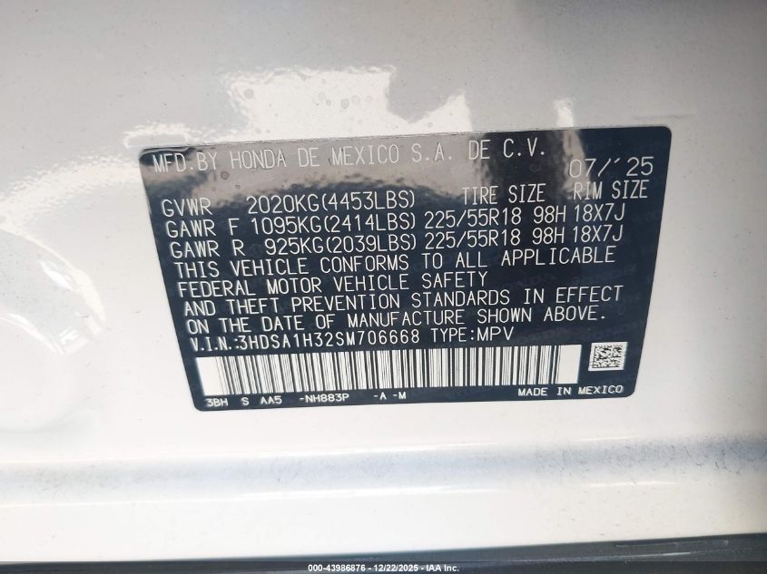 2025 Acura Adx VIN: 3HDSA1H32SM706668 Lot: 43986876