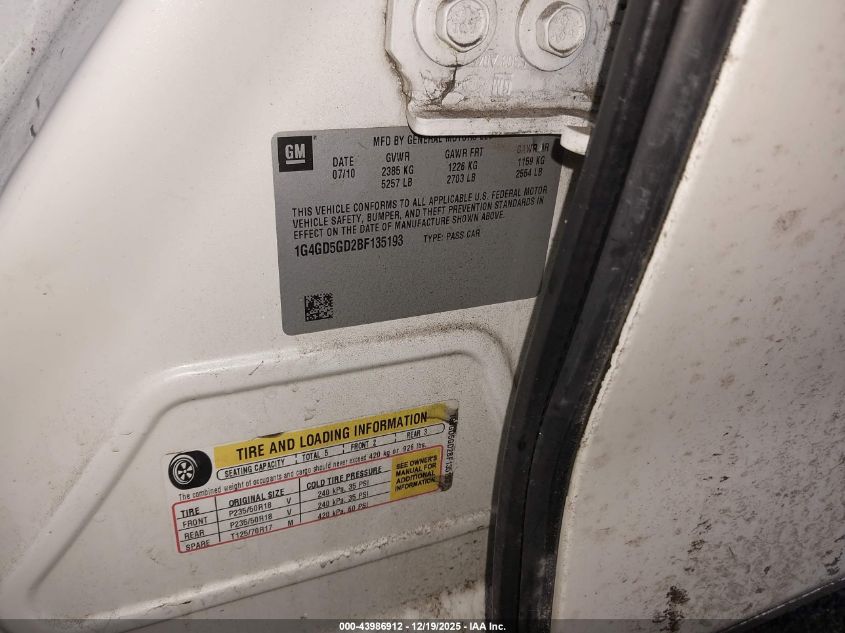 2011 Buick Lacrosse Cxl VIN: 1G4GD5GD2BF135193 Lot: 43986912