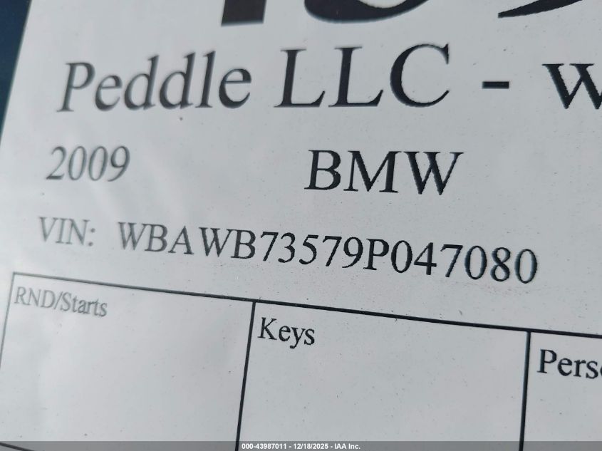 2009 BMW 335I VIN: WBAWB73579P047080 Lot: 43987011