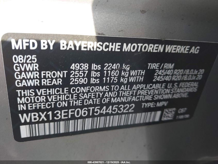 2026 BMW X1 M35I VIN: WBX13EF06T5445322 Lot: 43987021