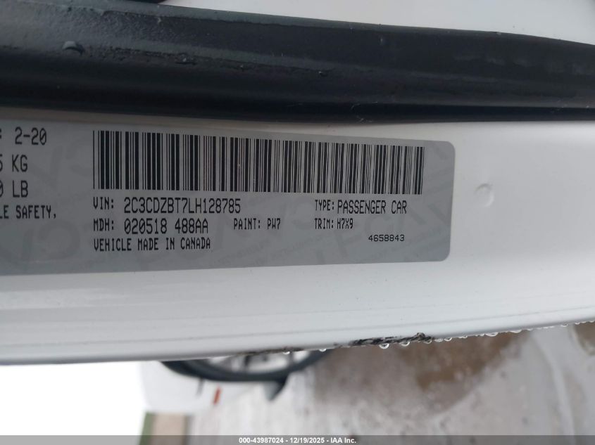 2020 Dodge Challenger R/T VIN: 2C3CDZBT7LH128785 Lot: 43987024