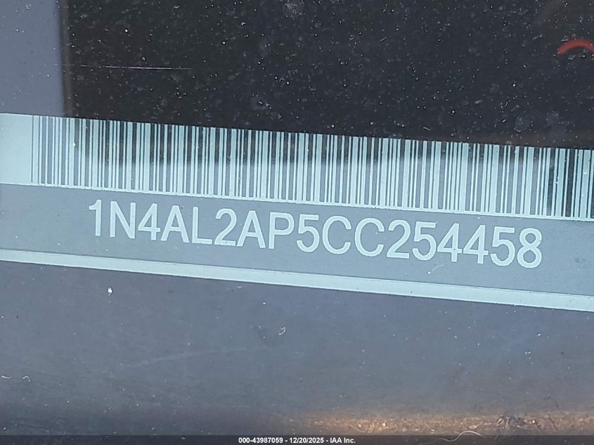 2012 Nissan Altima 2.5 S VIN: 1N4AL2AP5CC254458 Lot: 43987059