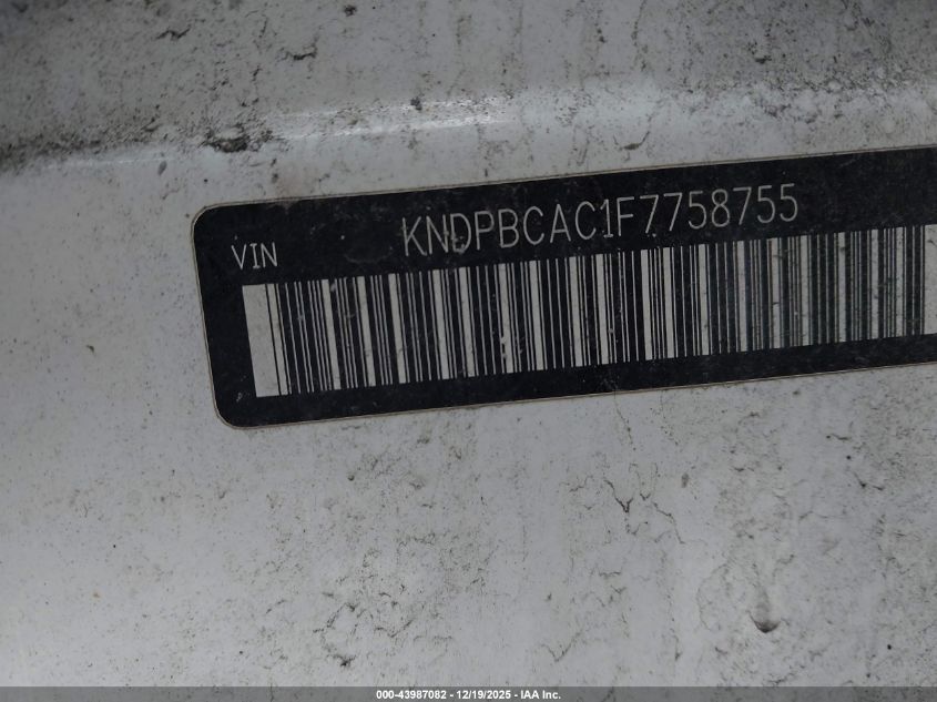 2015 Kia Sportage Lx VIN: KNDPBCAC1F7758755 Lot: 43987082