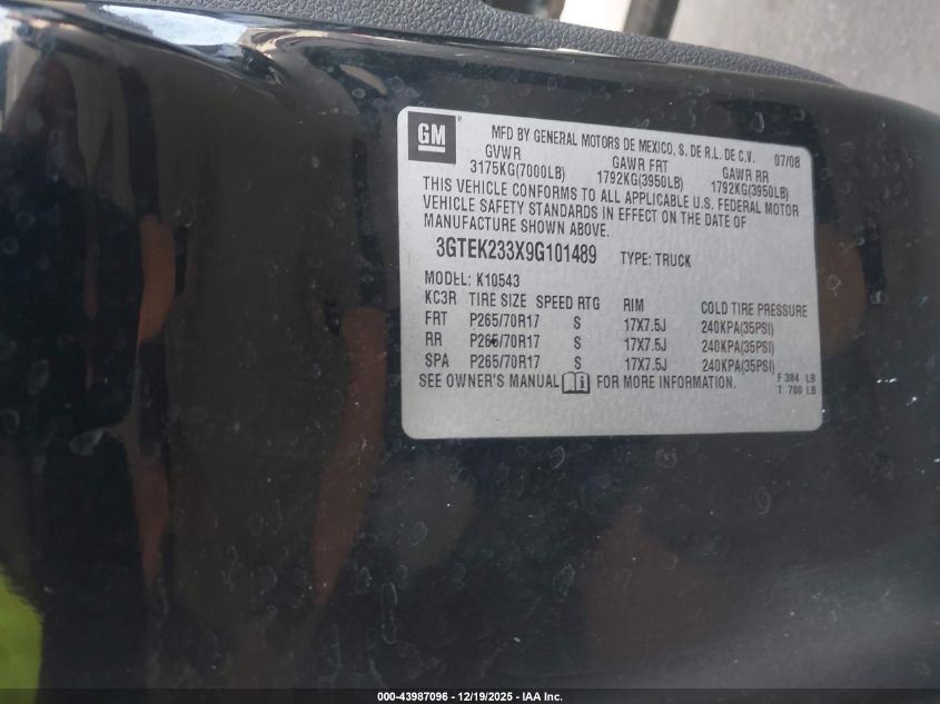 2009 GMC Sierra 1500 Sle VIN: 3GTEK233X9G101489 Lot: 43987096