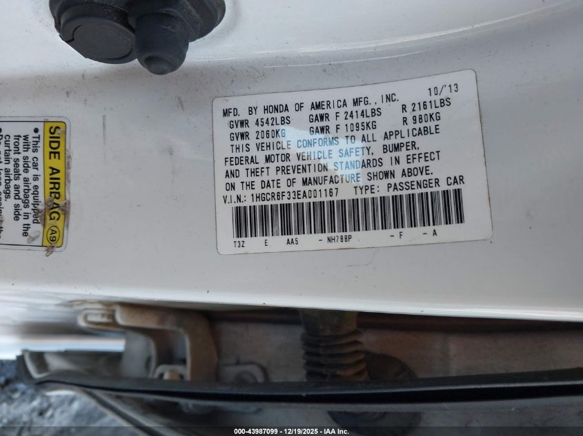 2014 Honda Accord Hybrid VIN: 1HGCR6F33EA001167 Lot: 43987099