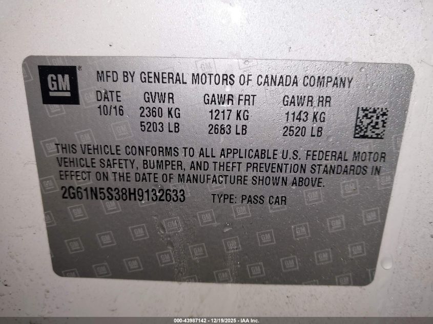 2017 Cadillac Xts Luxury VIN: 2G61N5S38H9132633 Lot: 43987142