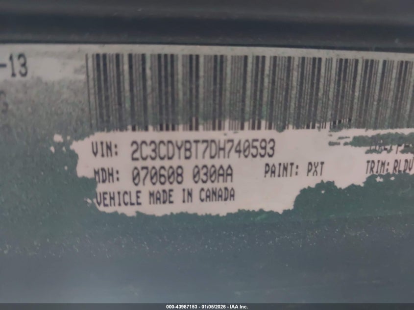 2013 Dodge Challenger R/T Plus VIN: 2C3CDYBT7DH740593 Lot: 43987153