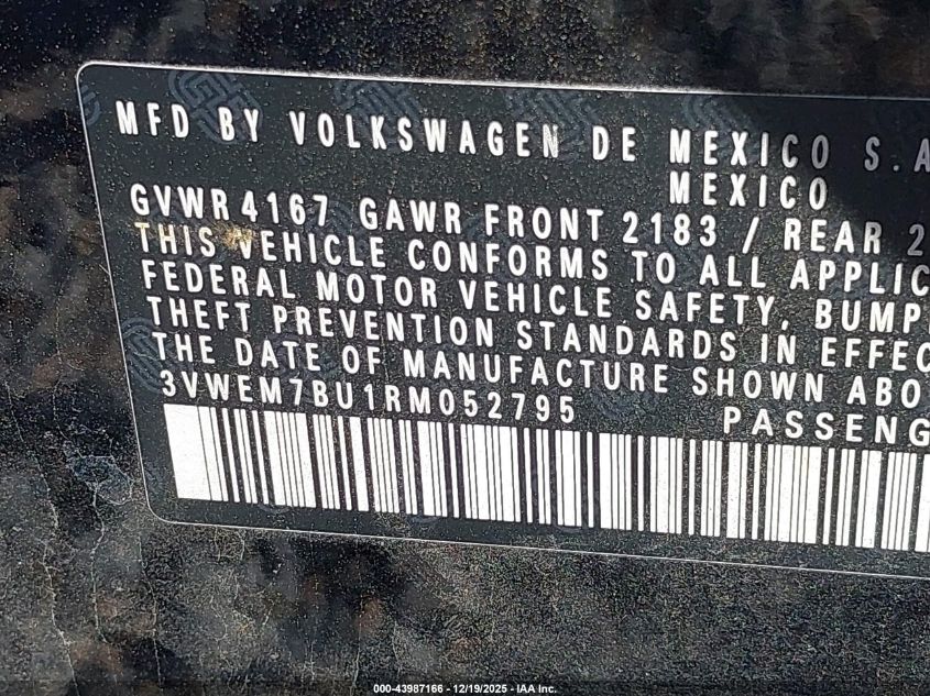 2024 Volkswagen Jetta 1.5T Se VIN: 3VWEM7BU1RM052795 Lot: 43987166