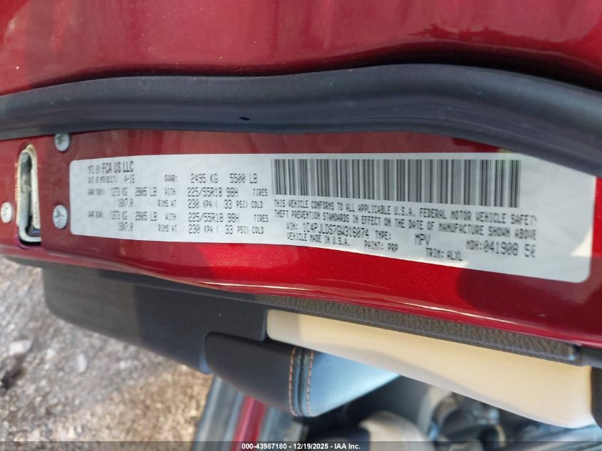 2016 Jeep Cherokee Limited VIN: 1C4PJLDS7GW316074 Lot: 43987180