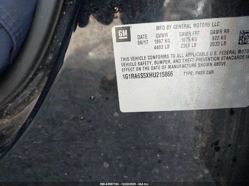 2017 Chevrolet Volt Lt VIN: 1G1RA6S5XHU215866 Lot: 43987184