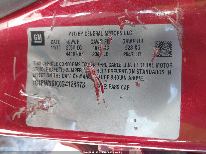 2016 Buick Verano Sport Touring Group VIN: 1G4PW5SKXG4128673 Lot: 43987195