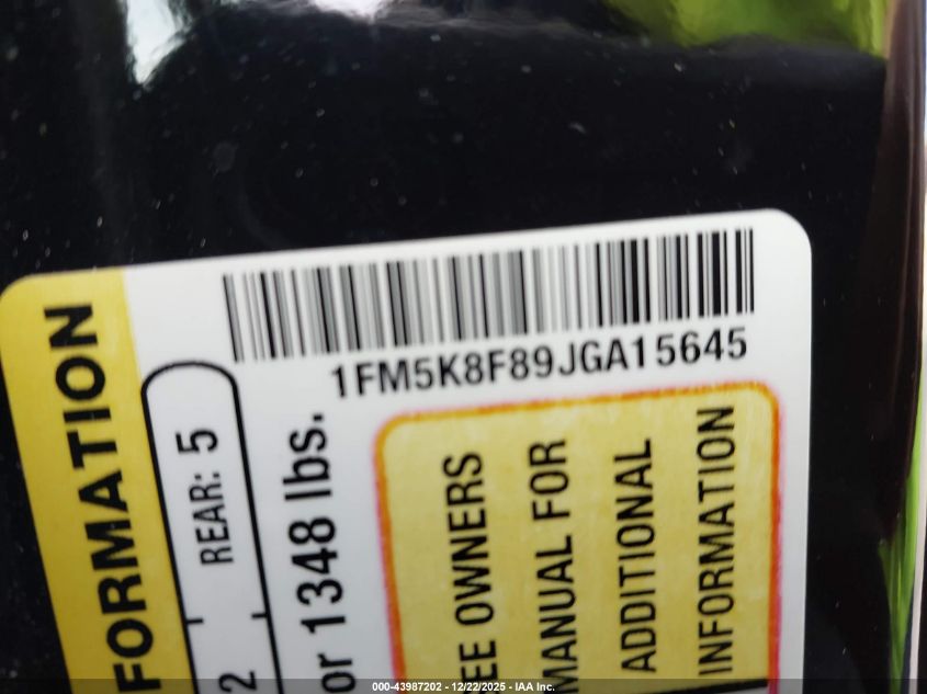 2018 Ford Explorer Limited VIN: 1FM5K8F89JGA15645 Lot: 43987202