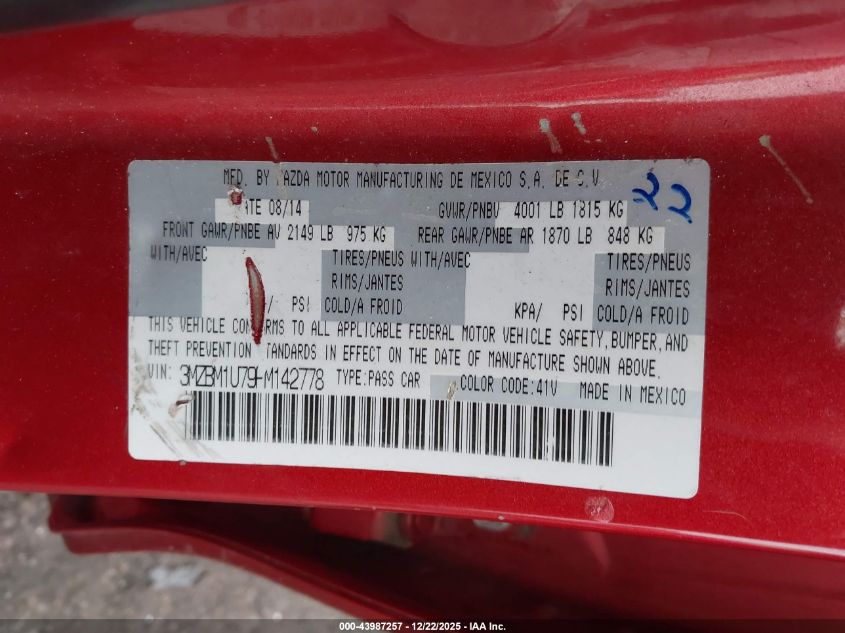 2015 Mazda Mazda3 I Sport VIN: 3MZBM1U79FM142778 Lot: 43987257