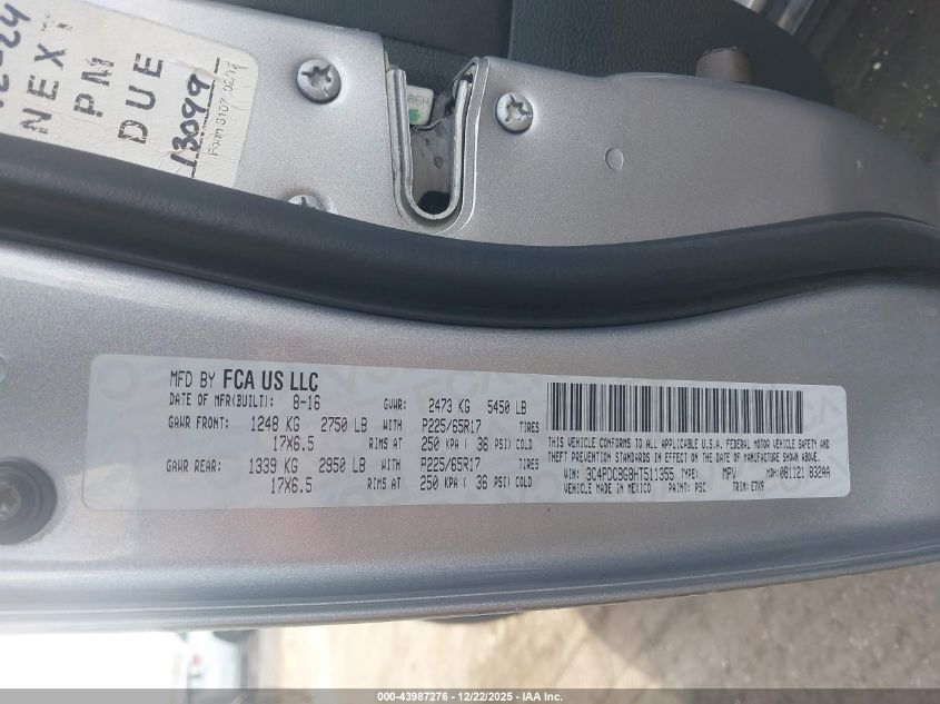 2017 Dodge Journey Sxt VIN: 3C4PDCBG8HT511355 Lot: 43987276