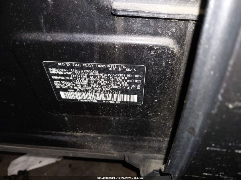 2016 Subaru Forester 2.5I Premium VIN: JF2SJADC6GH412260 Lot: 43987349