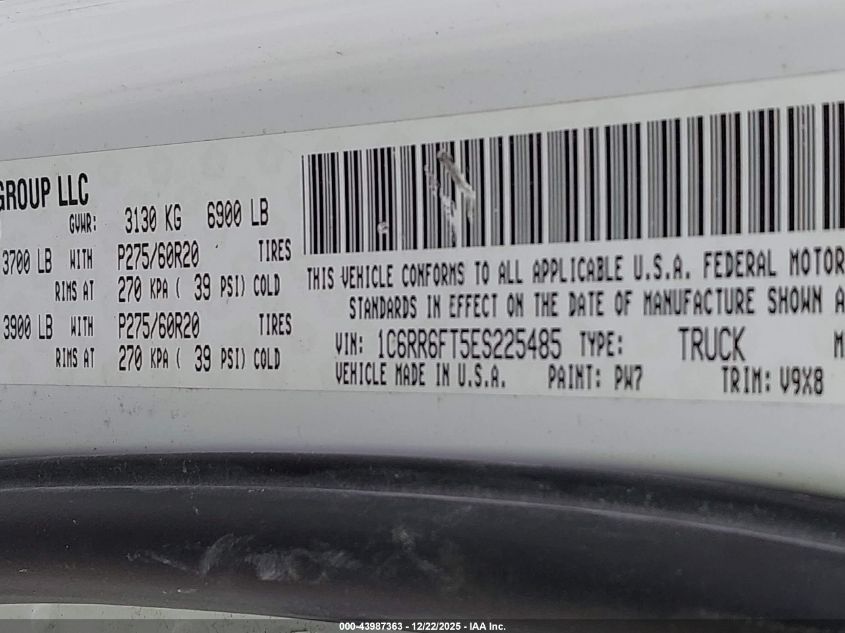 2014 Ram 1500 Express VIN: 1C6RR6FT5ES225485 Lot: 43987363