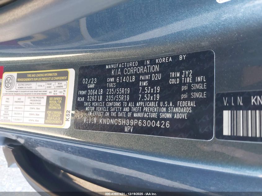 2023 Kia Carnival Mpv Ex VIN: KNDNC5H39P6300426 Lot: 43987421