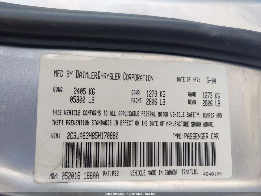 2005 Chrysler 300C VIN: 2C3JA63H85H170880 Lot: 43987422