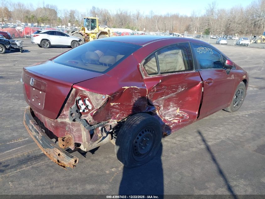 2012 Honda Civic Lx VIN: 2HGFB2F51CH553728 Lot: 43987433