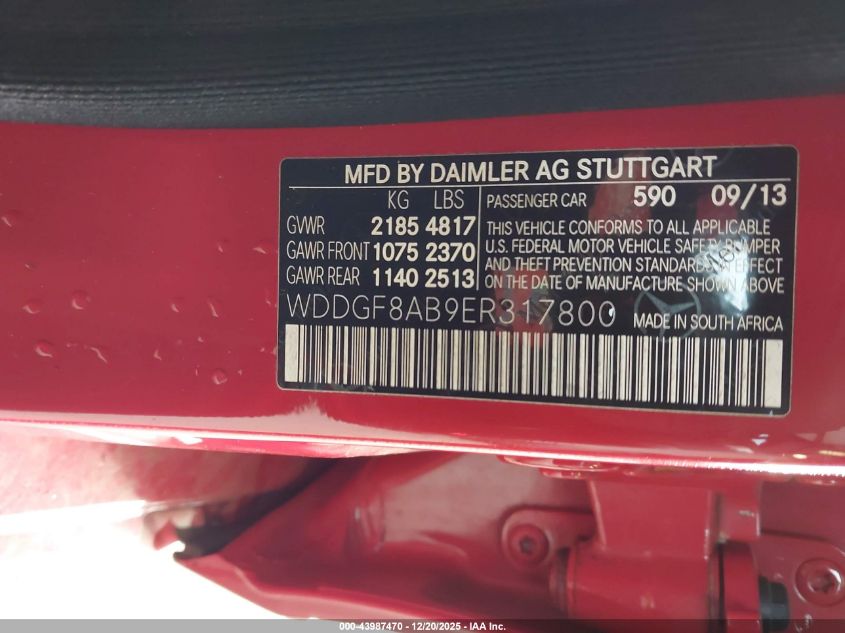 2014 Mercedes-Benz C 300 Sport 4Matic VIN: WDDGF8AB9ER317800 Lot: 43987470