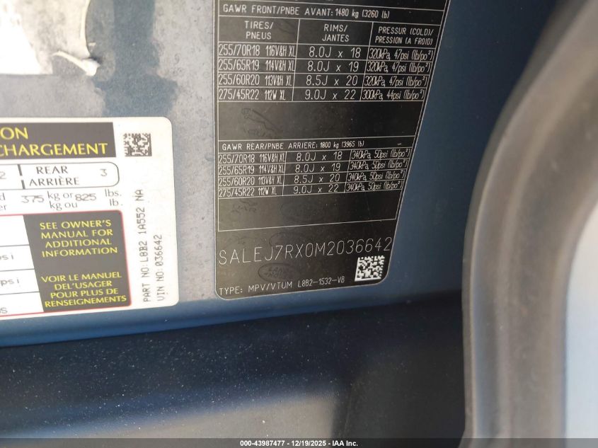 2021 Land Rover Defender 110 S VIN: SALEJ7RX0M2036642 Lot: 43987477