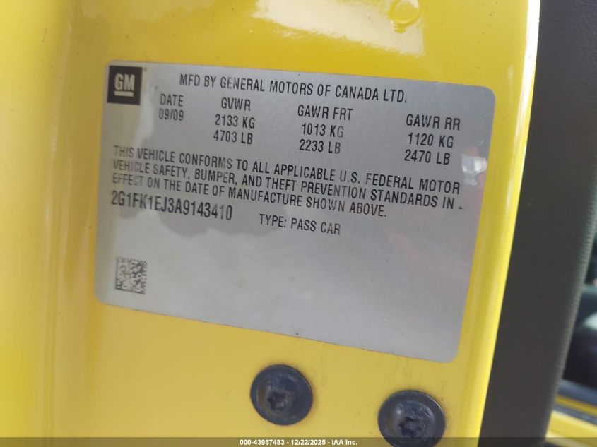 2010 Chevrolet Camaro 2Ss VIN: 2G1FK1EJ3A9143410 Lot: 43987483