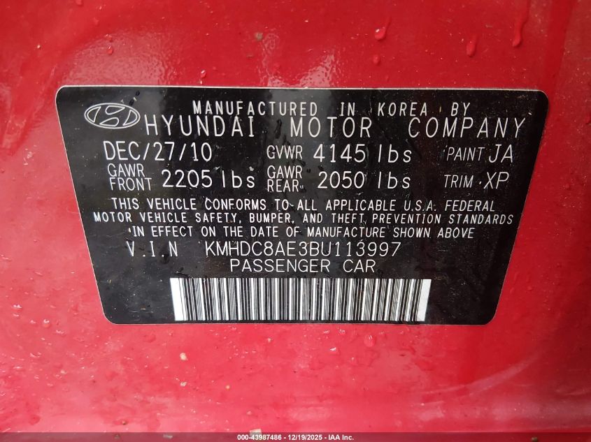 2011 Hyundai Elantra Touring Se VIN: KMHDC8AE3BU113997 Lot: 43987486