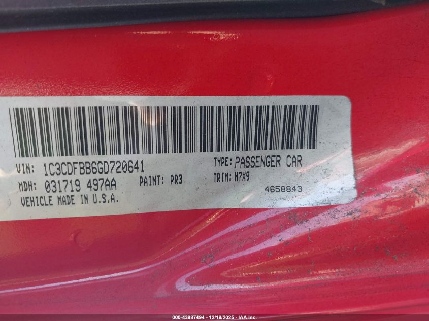 2016 Dodge Dart Sxt VIN: 1C3CDFBB6GD720641 Lot: 43987494