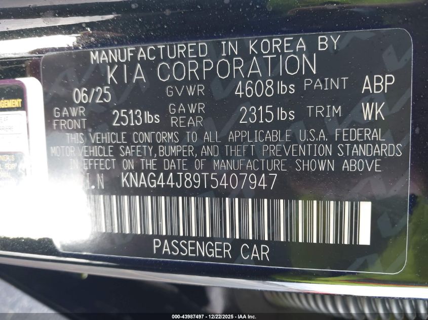 2026 Kia K5 Gt VIN: KNAG44J89T5407947 Lot: 43987497