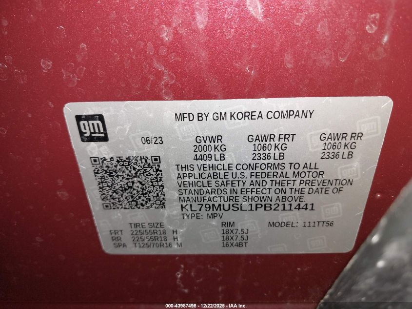 2023 Chevrolet Trailblazer Awd Rs VIN: KL79MUSL1PB211441 Lot: 43987498