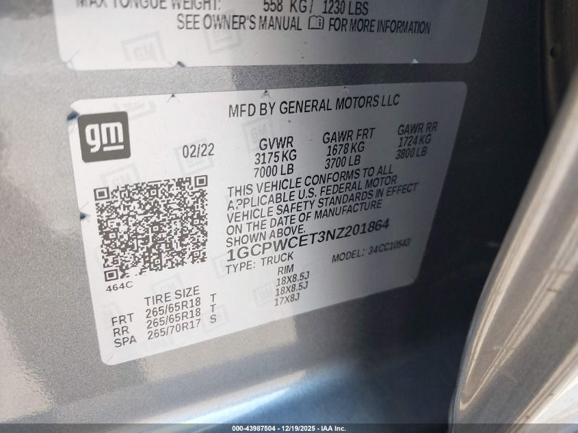 2022 Chevrolet Silverado 1500 Ltd 2Wd Short Bed Lt VIN: 1GCPWCET3NZ201864 Lot: 43987504