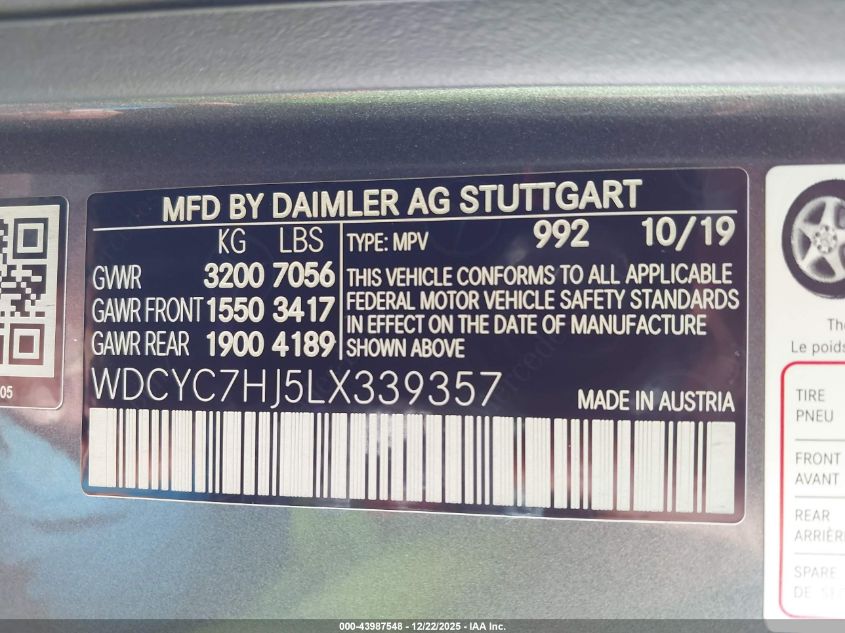 2020 Mercedes-Benz Amg G 63 4Matic VIN: WDCYC7HJ5LX339357 Lot: 43987548