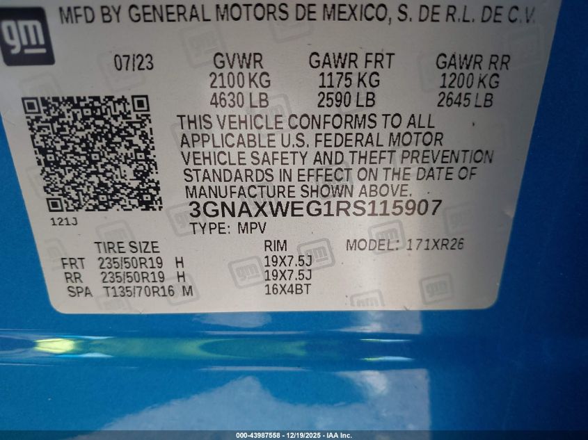 2024 Chevrolet Equinox Awd Rs VIN: 3GNAXWEG1RS115907 Lot: 43987558