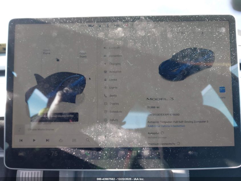 2023 Tesla Model 3 Rear-Wheel Drive VIN: 5YJ3E1EAXPF476600 Lot: 43987582