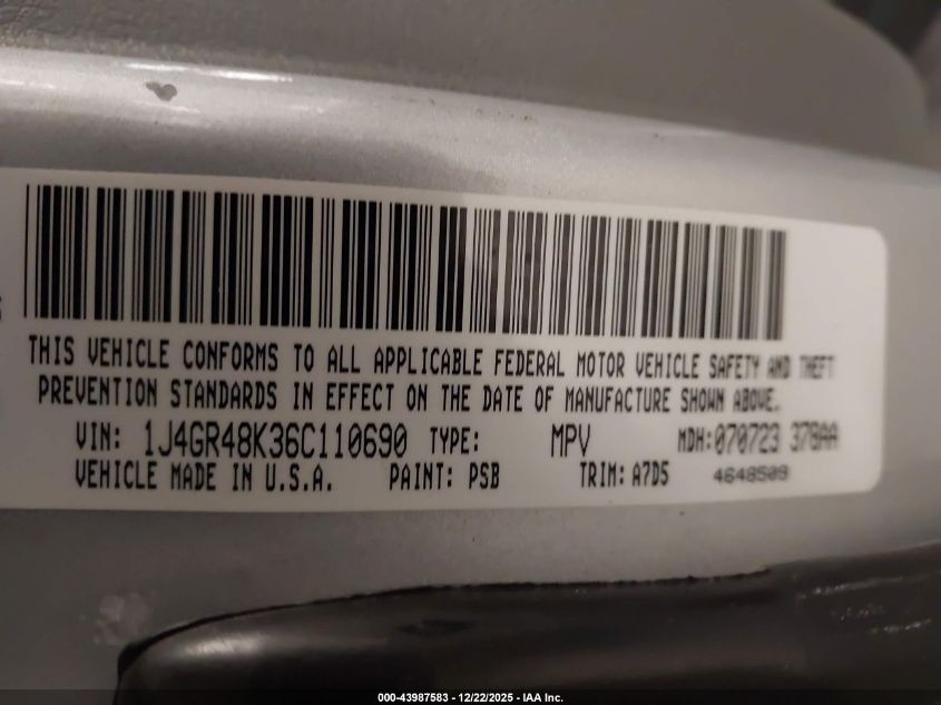 2006 Jeep Grand Cherokee Laredo VIN: 1J4GR48K36C110690 Lot: 43987583