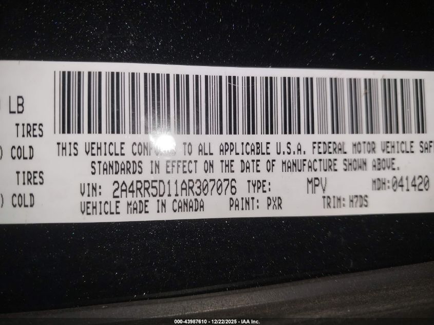 2010 Chrysler Town & Country Touring VIN: 2A4RR5D11AR307076 Lot: 43987610