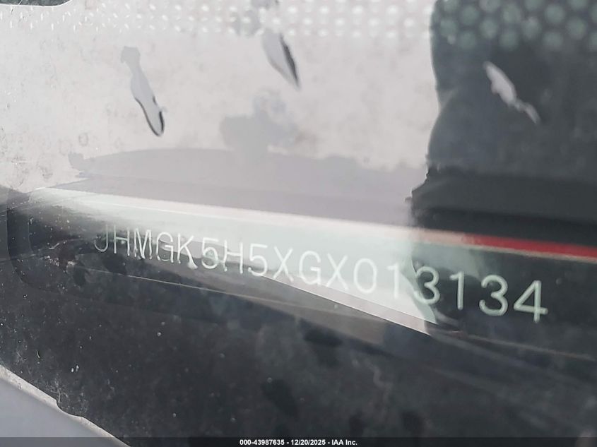 2016 Honda Fit Lx VIN: JHMGK5H5XGX013134 Lot: 43987635