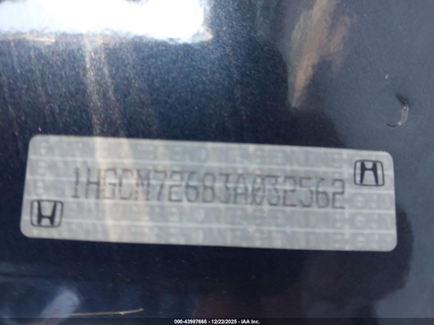 2003 Honda Accord 2.4 Ex VIN: 1HGCM72683A032562 Lot: 43987668