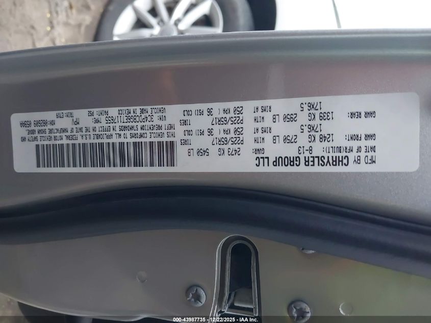 2014 Dodge Journey Sxt VIN: 3C4PDCBG6ET117655 Lot: 43987735