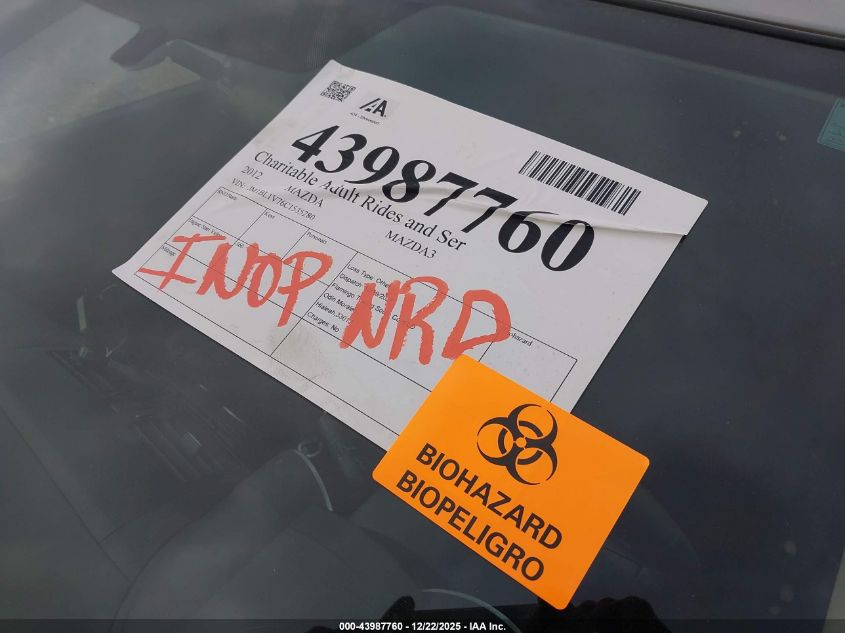 2012 Mazda Mazda3 I Touring VIN: JM1BL1V76C1535280 Lot: 43987760