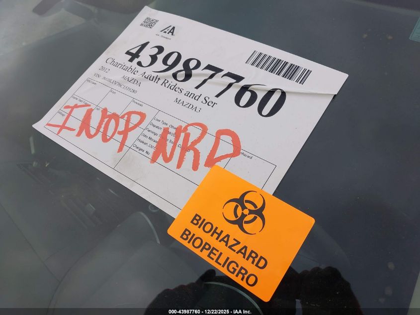 2012 Mazda Mazda3 I Touring VIN: JM1BL1V76C1535280 Lot: 43987760