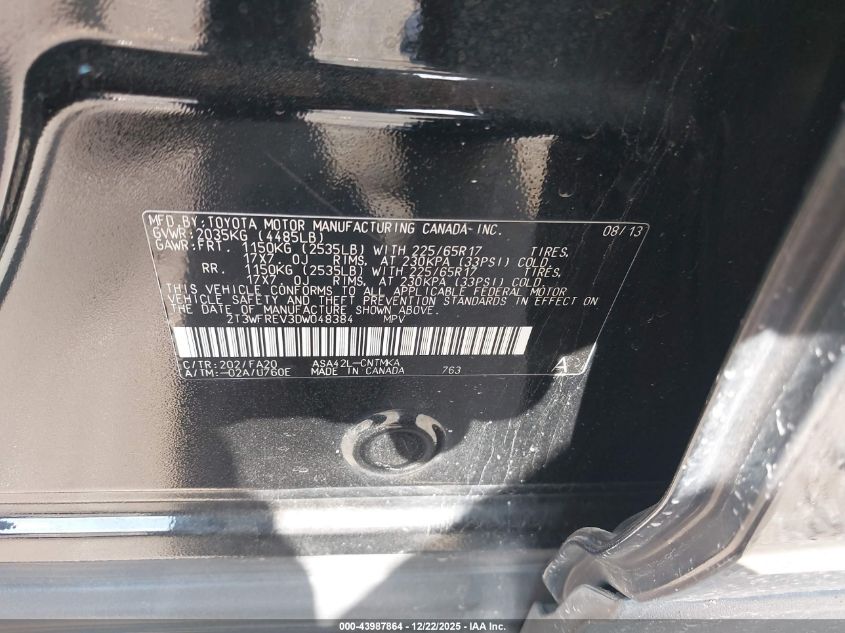 2013 Toyota Rav4 Xle VIN: 2T3WFREV3DW048384 Lot: 43987864