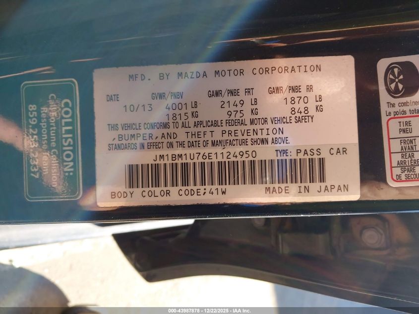 2014 Mazda Mazda3 I Sport VIN: JM1BM1U76E1124950 Lot: 43987878