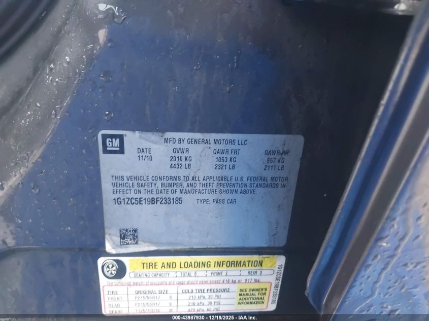 2011 Chevrolet Malibu 1Lt VIN: 1G1ZC5E19BF233185 Lot: 43987930