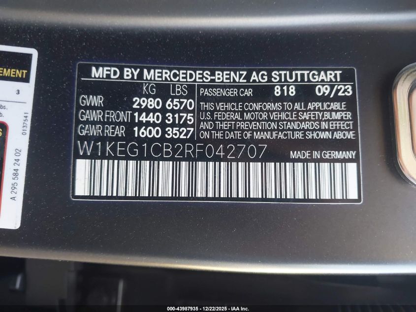 2024 Mercedes-Benz Eqe 350 4Matic VIN: W1KEG1CB2RF042707 Lot: 43987935